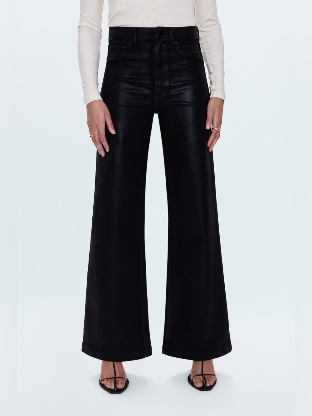 pistola Lana Black coated noir high rise ultra Wide-Leg Pants size 24 - Picture 3 of 12